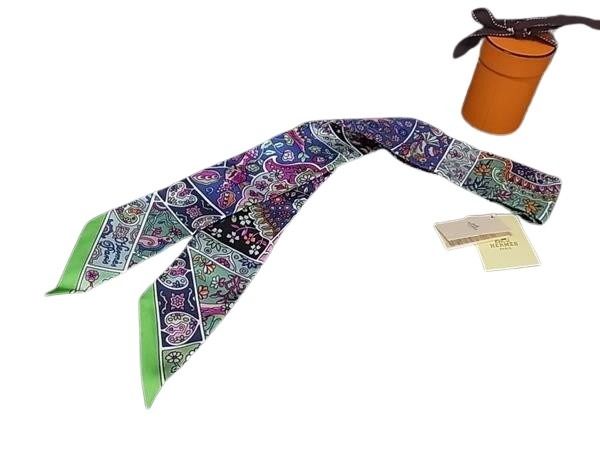 HERMES エルメス リボンスカーフ ツイリー 062983S 01 マルチカラー シルク100％ レディース Au Pays des Oiseaux Fleurs 咲く鳥たちの国で 新古未使用展示品