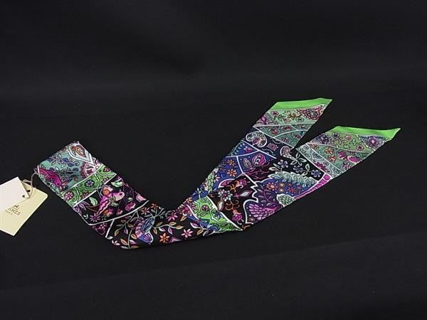 HERMES エルメス リボンスカーフ ツイリー 062983S 01 マルチカラー シルク100％ レディース Au Pays des Oiseaux Fleurs 咲く鳥たちの国で 新古未使用展示品