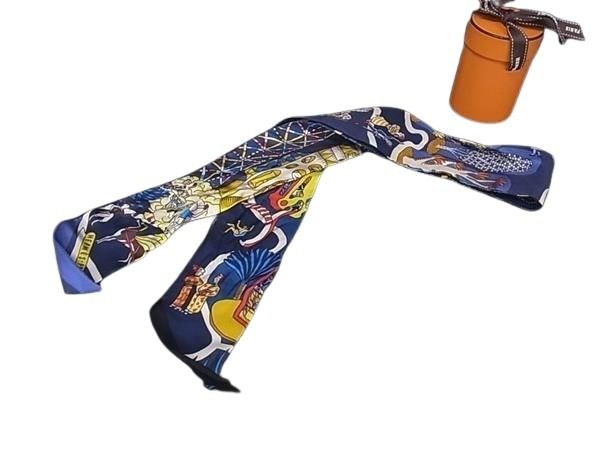HERMES エルメス リボンスカーフ ツイリー マルチカラー シルク100％ レディース Exposition Universelle 万国博覧会