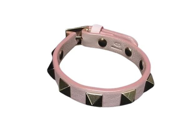VALENTINO ヴァレンティノ ブレスレット ロックスタッズ ピンク レザー レディース ゴールド金具 美品