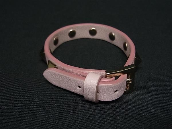 VALENTINO ヴァレンティノ ブレスレット ロックスタッズ ピンク レザー レディース ゴールド金具 美品