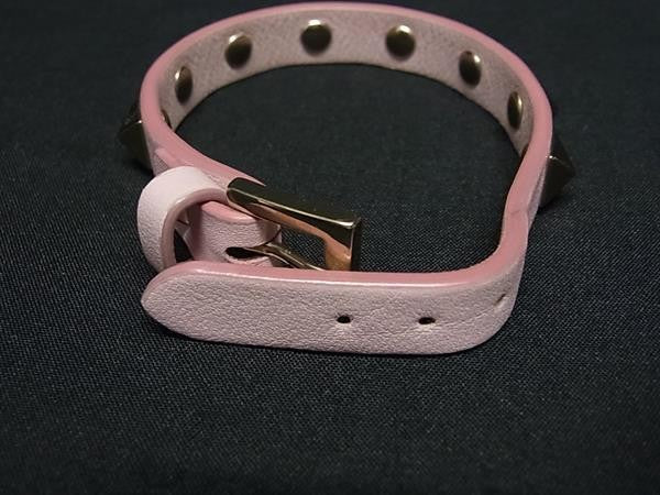 VALENTINO ヴァレンティノ ブレスレット ロックスタッズ ピンク レザー レディース ゴールド金具 美品
