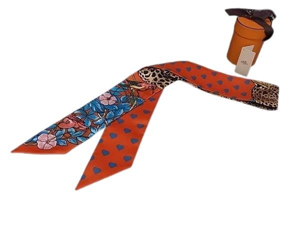 HERMES エルメス リボンスカーフ ツイリー マルチカラー シルク100％ レディース Jungle Love Love ジャングルラブラブ 新品未使用展示品