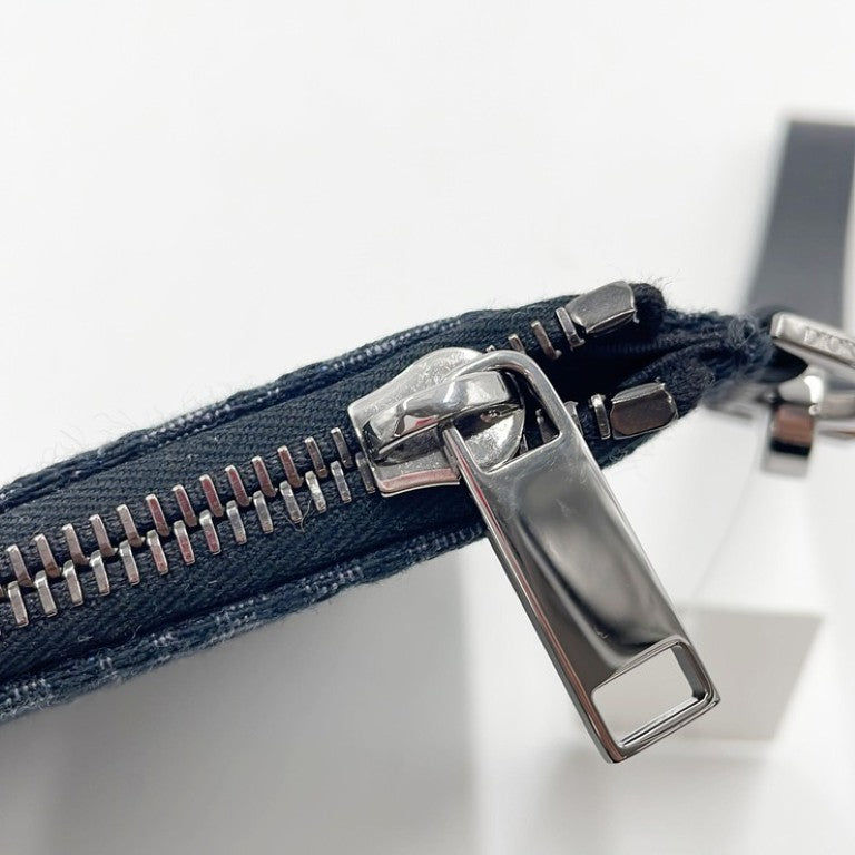 Christian Dior ディオール クラッチバッグ オブリーク ブラック系 キャンバス×レザー ユニセックス セカンドバッグ シルバー金具 美品