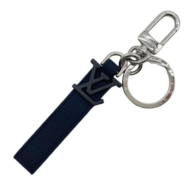 LOUIS VUITTON ルイヴィトン キーホルダー ポルトクレドラゴンヌ アエログラム M02066 ネイビー系 レザー メンズ キーリング シルバー金具 美品