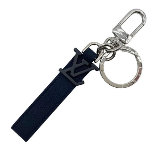 LOUIS VUITTON ルイヴィトン キーホルダー ポルトクレドラゴンヌ アエログラム M02066 ネイビー系 レザー メンズ キーリング シルバー金具 美品