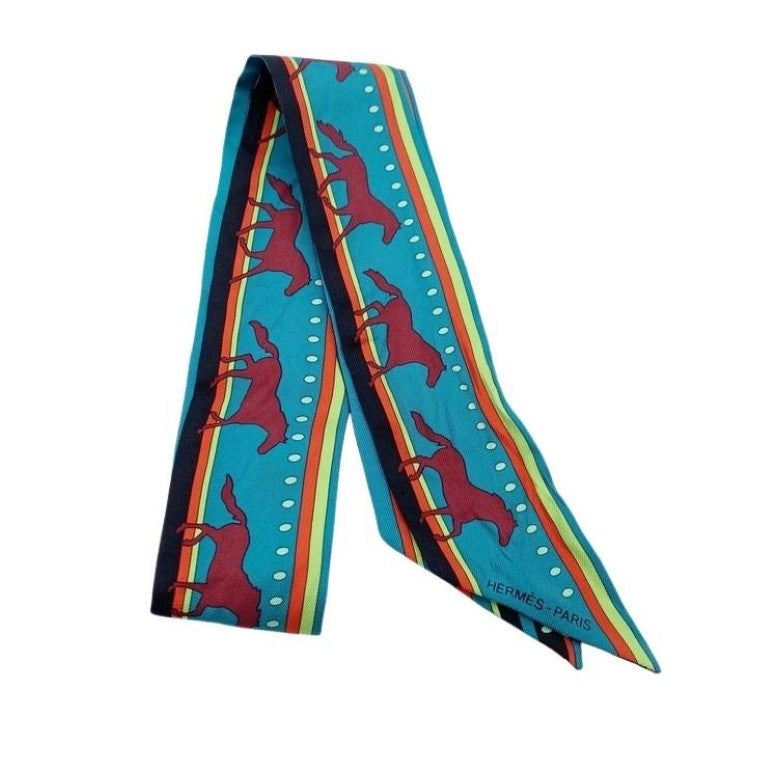 HERMES エルメス リボンスカーフ ツイリー マルチカラー系 シルク100％ レディース Rocabar ロカバール 美品
