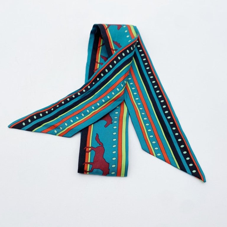 HERMES エルメス リボンスカーフ ツイリー マルチカラー系 シルク100％ レディース Rocabar ロカバール 美品
