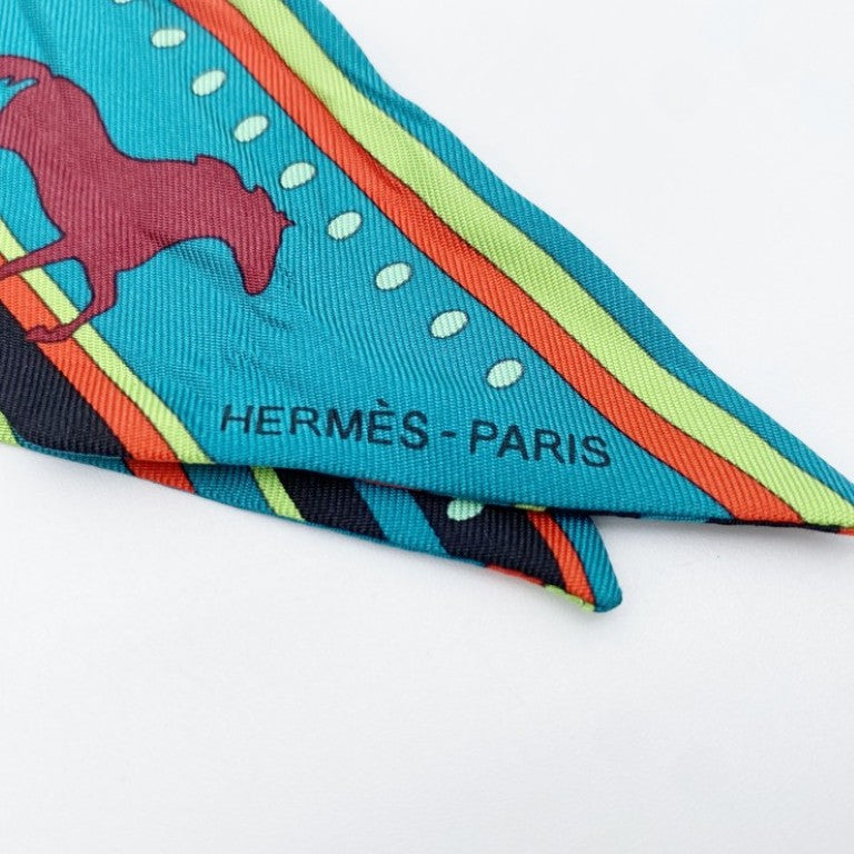 HERMES エルメス リボンスカーフ ツイリー マルチカラー系 シルク100％ レディース Rocabar ロカバール 美品