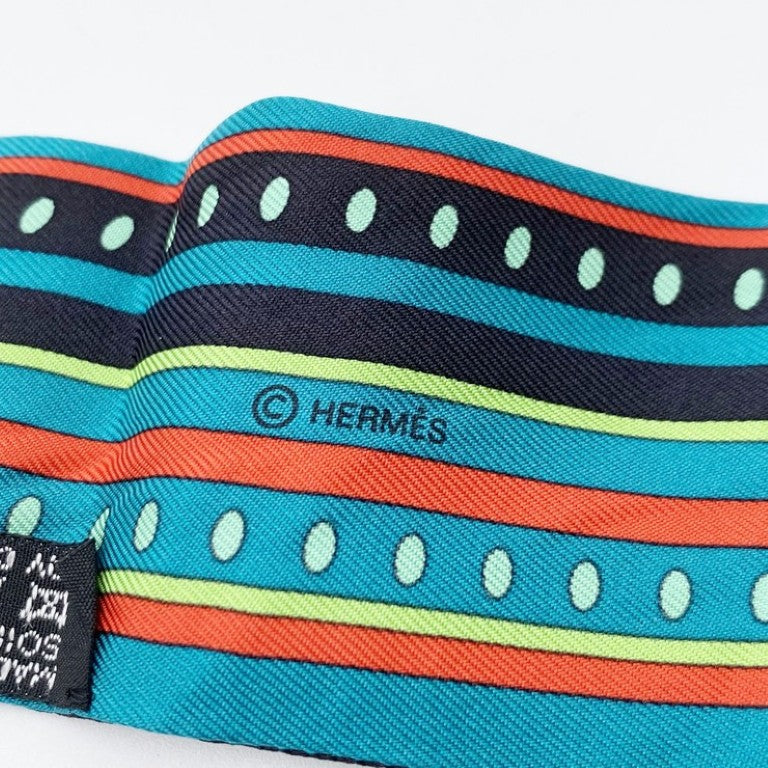 HERMES エルメス リボンスカーフ ツイリー マルチカラー系 シルク100％ レディース Rocabar ロカバール 美品