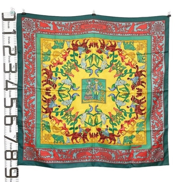 HERMES エルメス スカーフ カレ90 マルチカラー系 シルク100％ レディース EARLY AMERICA 大判 美品