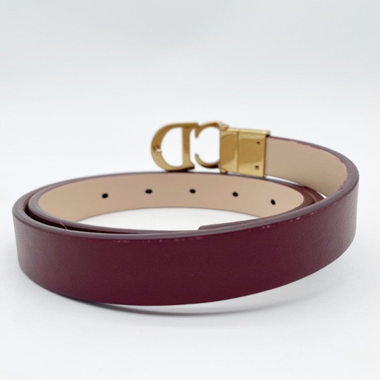 Christian Dior ディオール ベルト サドル リバーシブルベルト ボルドー系 レザー レディース ゴールド金具 美品