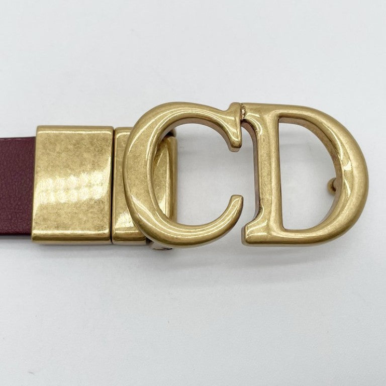 Christian Dior ディオール ベルト サドル リバーシブルベルト ボルドー系 レザー レディース ゴールド金具 美品