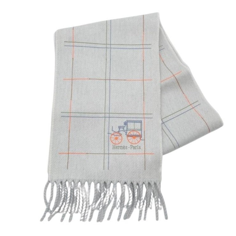 HERMES エルメス マフラー クラン・ブロデ・ベルリンヌ H259149S 01 グレー系 カシミヤ100％ ユニセックス 美品