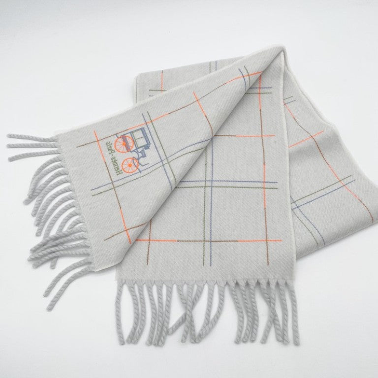 HERMES エルメス マフラー クラン・ブロデ・ベルリンヌ H259149S 01 グレー系 カシミヤ100％ ユニセックス 美品