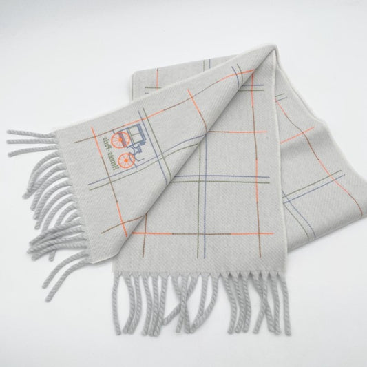 HERMES エルメス マフラー クラン・ブロデ・ベルリンヌ H259149S 01 グレー系 カシミヤ100％ ユニセックス 美品