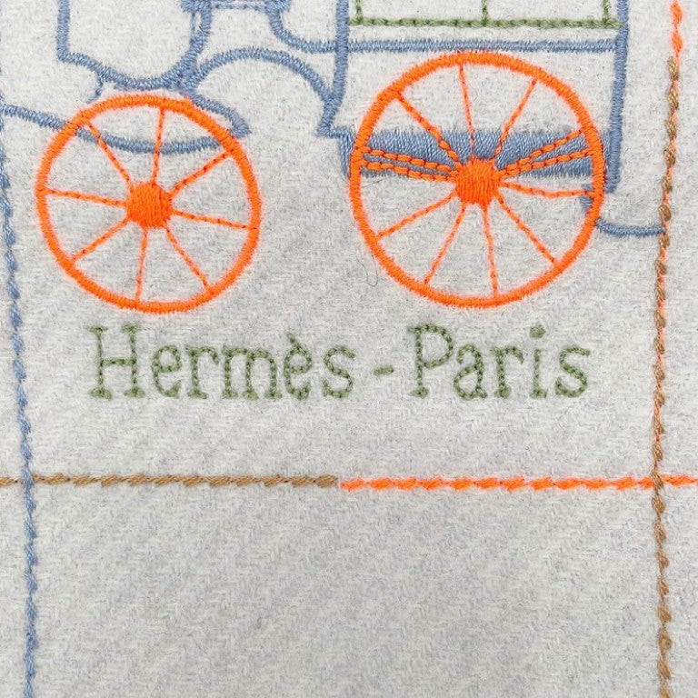 HERMES エルメス マフラー クラン・ブロデ・ベルリンヌ H259149S 01 グレー系 カシミヤ100％ ユニセックス 美品