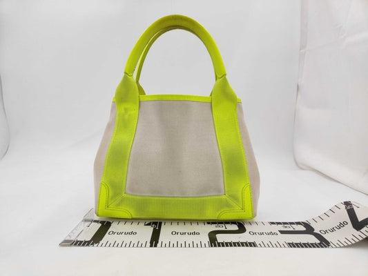 BALENCIAGA バレンシアガ ハンドバッグ ネイビーカバスXS 390346 イエロー系 ベージュ キャンバスxレザー レディース 2WAY 美品