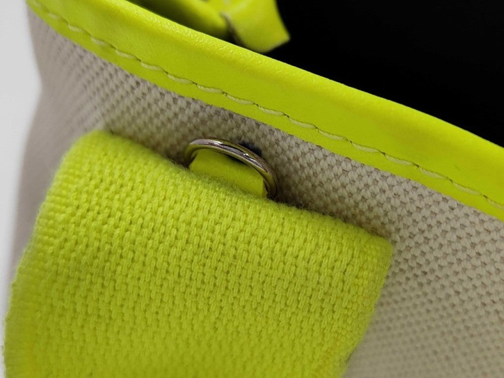 BALENCIAGA バレンシアガ ハンドバッグ ネイビーカバスXS 390346 イエロー系 ベージュ キャンバスxレザー レディース 2WAY 美品