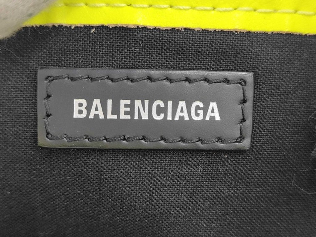 BALENCIAGA バレンシアガ ハンドバッグ ネイビーカバスXS 390346 イエロー系 ベージュ キャンバスxレザー レディース 2WAY 美品