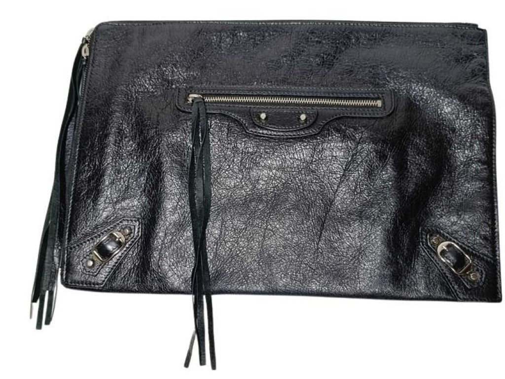 BALENCIAGA バレンシアガ クラッチバッグ シティ 362967 ブラック系 レザー ユニセックス シルバー金具 美品