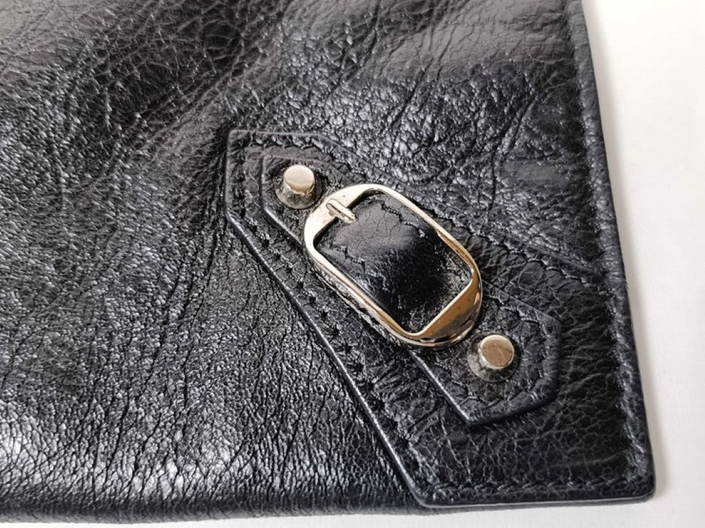 BALENCIAGA バレンシアガ クラッチバッグ シティ 362967 ブラック系 レザー ユニセックス シルバー金具 美品