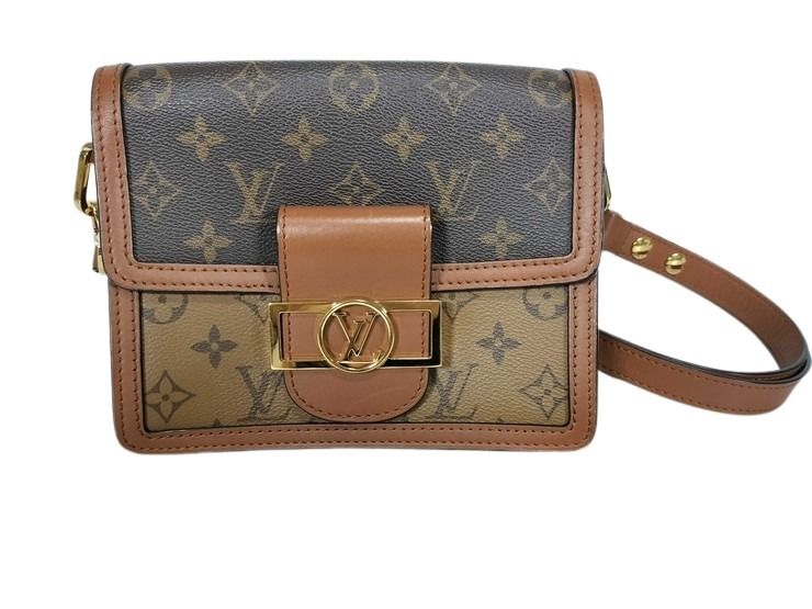 LOUIS VUITTON ルイヴィトン ショルダーバッグ モノグラム・リバース ドーフィーヌ MINI M44580 ブラウン系 PVC レザー レディース ゴールド金具 美品