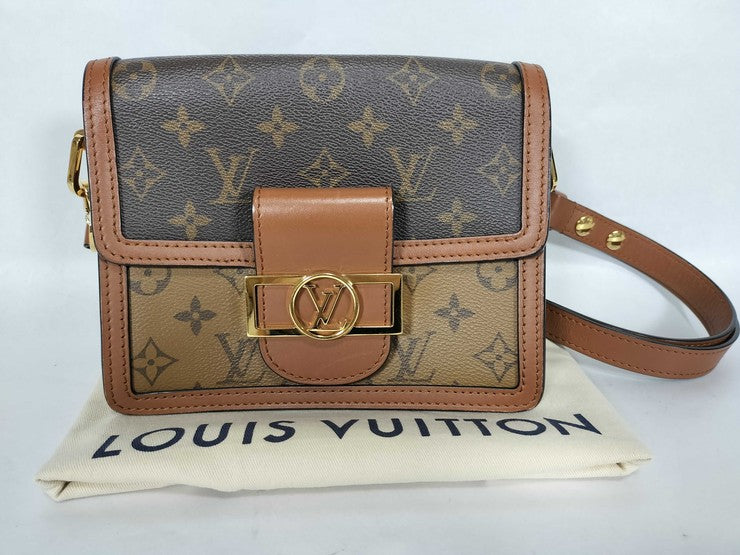 LOUIS VUITTON ルイヴィトン ショルダーバッグ モノグラム・リバース ドーフィーヌ MINI M44580 ブラウン系 PVC レザー レディース ゴールド金具 美品