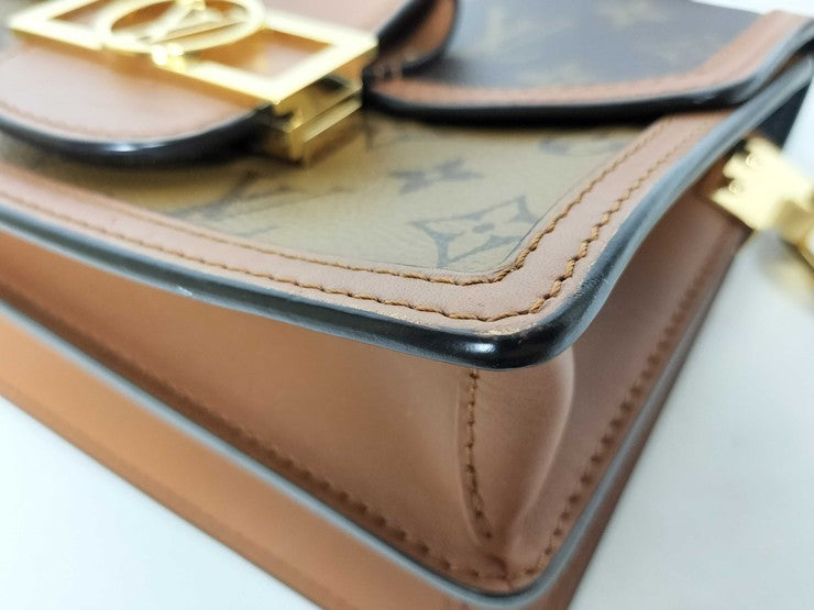 LOUIS VUITTON ルイヴィトン ショルダーバッグ モノグラム・リバース ドーフィーヌ MINI M44580 ブラウン系 PVC レザー レディース ゴールド金具 美品