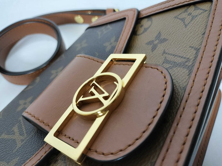 LOUIS VUITTON ルイヴィトン ショルダーバッグ モノグラム・リバース ドーフィーヌ MINI M44580 ブラウン系 PVC レザー レディース ゴールド金具 美品