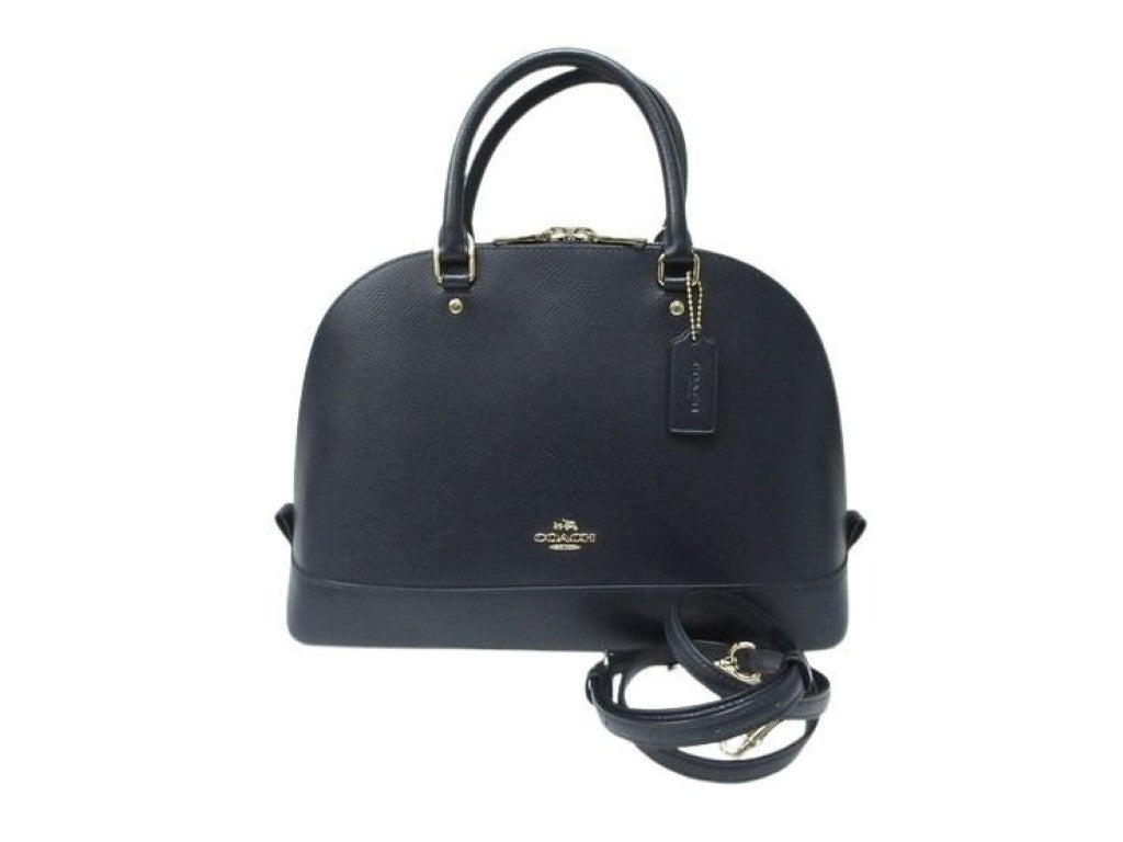 COACH コーチ ハンドバッグ ドームド サッチェル F37218 ネイビー系 レザー レディース 2WAY ショルダーバッグ 美品