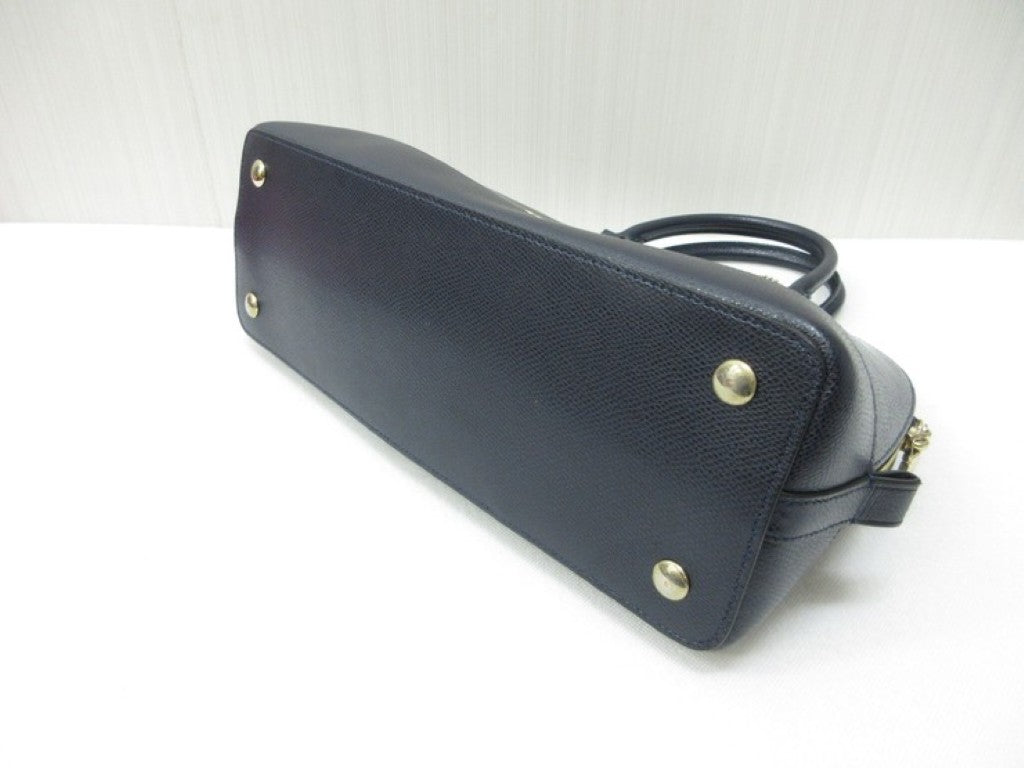 COACH コーチ ハンドバッグ ドームド サッチェル F37218 ネイビー系 レザー レディース 2WAY ショルダーバッグ 美品