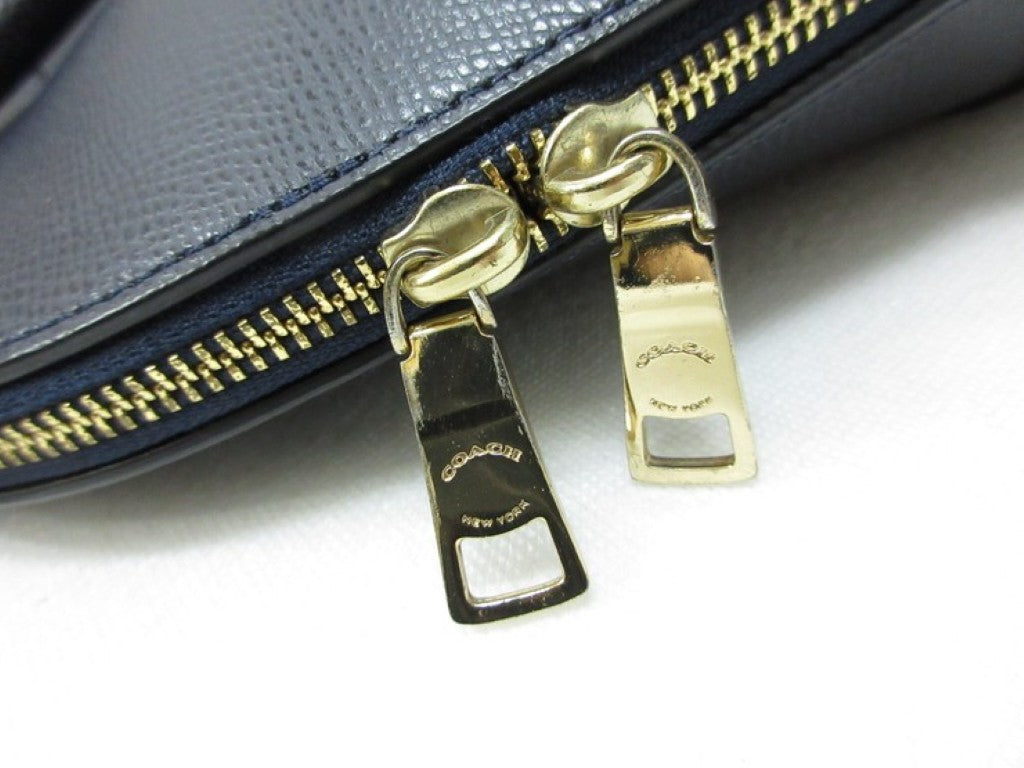 COACH コーチ ハンドバッグ ドームド サッチェル F37218 ネイビー系 レザー レディース 2WAY ショルダーバッグ 美品