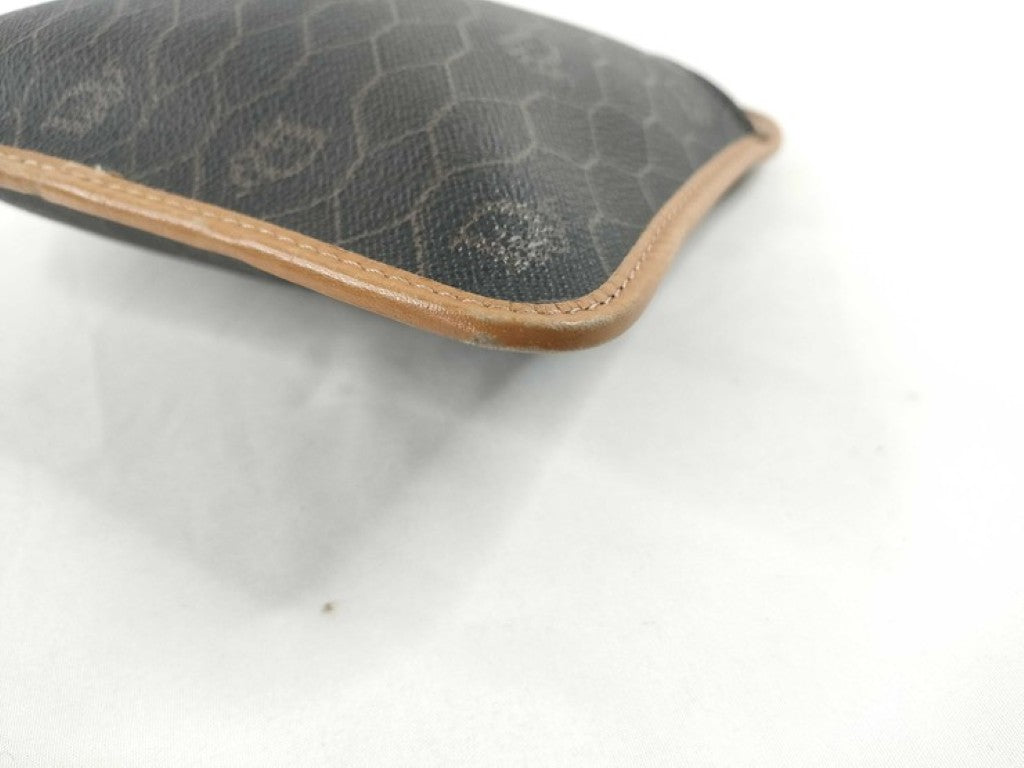Christian Dior ディオール ポーチ ハニカム ブラウン系 PVC レザー レディース 総柄 美品