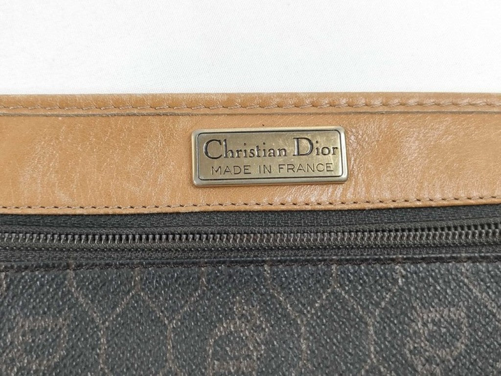 Christian Dior ディオール ポーチ ハニカム ブラウン系 PVC レザー レディース 総柄 美品