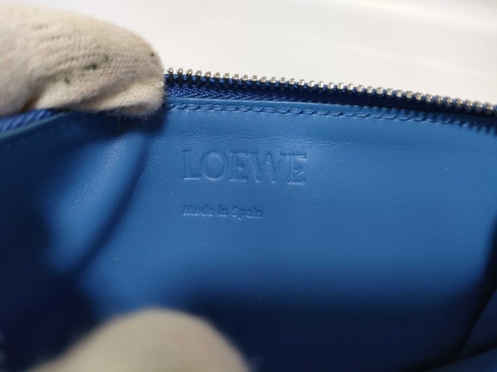 LOEWE ロエベ カードケース パズル コイン カードホルダー ブルー系 レザー ユニセックス ロング 小銭入れ 名刺入れ シルバー金具 美品