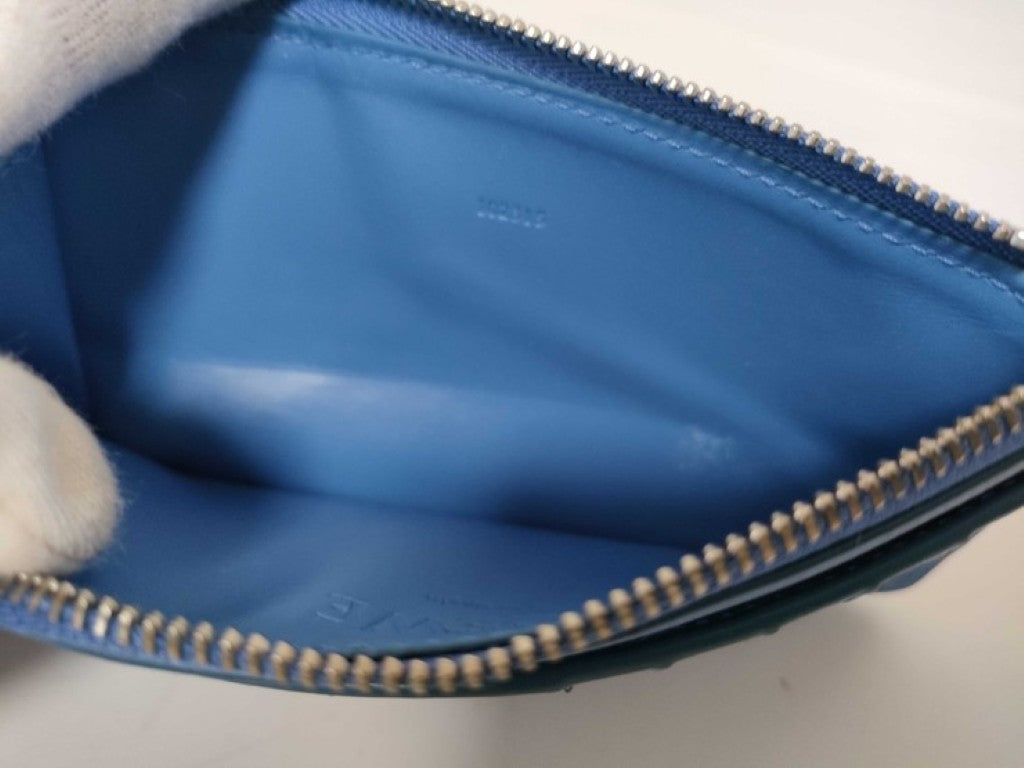 LOEWE ロエベ カードケース パズル コイン カードホルダー ブルー系 レザー ユニセックス ロング 小銭入れ 名刺入れ シルバー金具 美品
