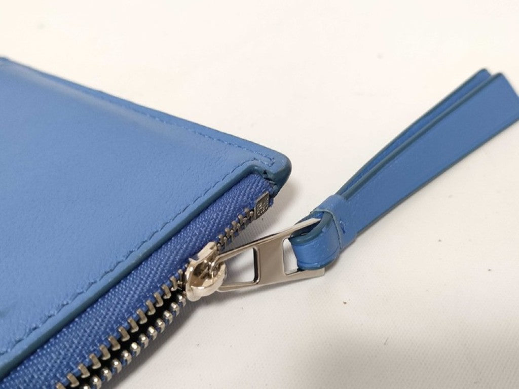 LOEWE ロエベ カードケース パズル コイン カードホルダー ブルー系 レザー ユニセックス ロング 小銭入れ 名刺入れ シルバー金具 美品