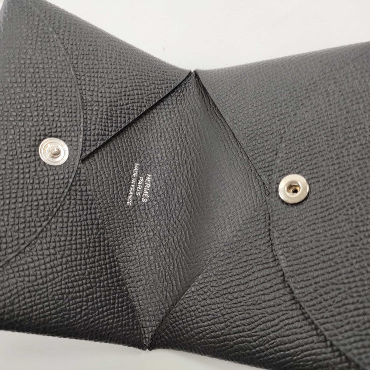 HERMES エルメス 名刺入れ カルヴィ ブラック系 ヴォーエプソン ユニセックス カードケース シルバー金具 新品未使用展示品