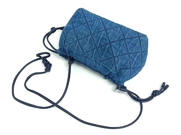 TORY BURCH トリーバーチ ショルダーバッグ ブルー デニム レザー レディース 巾着 2WAY キルティング 超美品