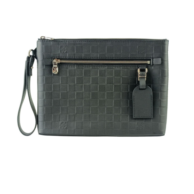 LOUIS VUITTON ルイヴィトン セカンドバッグ テイクオフ ポーチ N40504 オニキス ダミエ アンフィニ メンズ リストレット シルバー金具 美品