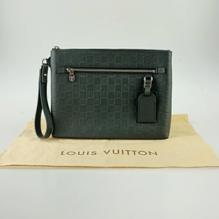 LOUIS VUITTON ルイヴィトン セカンドバッグ テイクオフ ポーチ N40504 オニキス ダミエ アンフィニ メンズ リストレット シルバー金具 美品