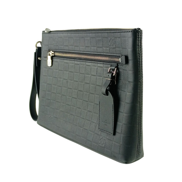 LOUIS VUITTON ルイヴィトン セカンドバッグ テイクオフ ポーチ N40504 オニキス ダミエ アンフィニ メンズ リストレット シルバー金具 美品