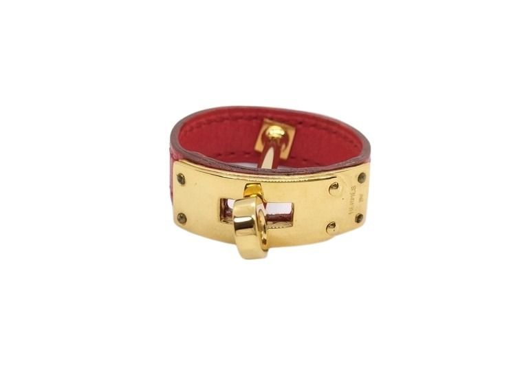 HERMES エルメス スカーフリング ケリー ゴールド レッド レザー レディース ゴールド金具