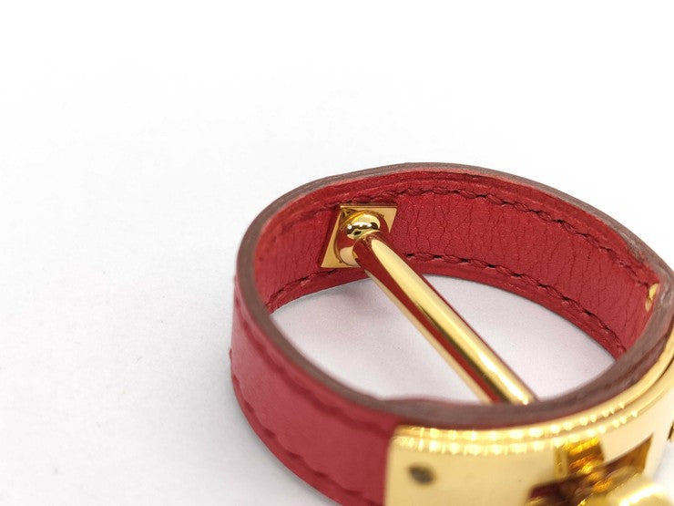 HERMES エルメス スカーフリング ケリー ゴールド レッド レザー レディース ゴールド金具