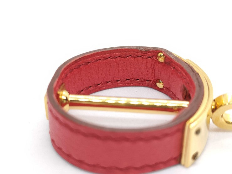 HERMES エルメス スカーフリング ケリー ゴールド レッド レザー レディース ゴールド金具