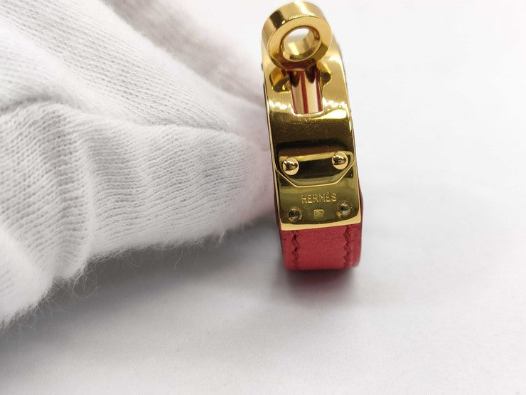HERMES エルメス スカーフリング ケリー ゴールド レッド レザー レディース ゴールド金具
