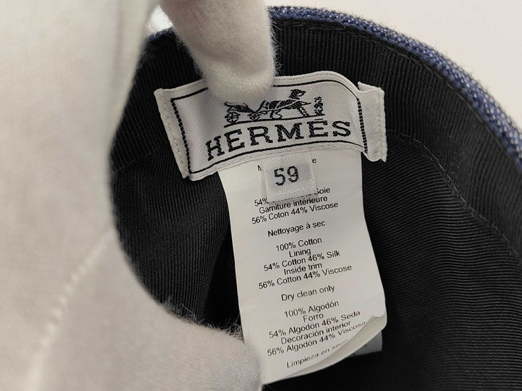 HERMES エルメス 帽子 キャスケット ジョアン ネイビー系 コットンデニム ユニセックス キャップ 超美品