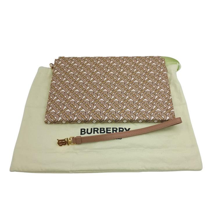 BURBERRY バーバリー セカンドバッグ モノグラムプリント Eキャンバス ストラップ クラッチバッグ 8014975 ベージュ系 Eキャンバス ユニセックス TBモノグラム リストレット ゴールド金具 美品