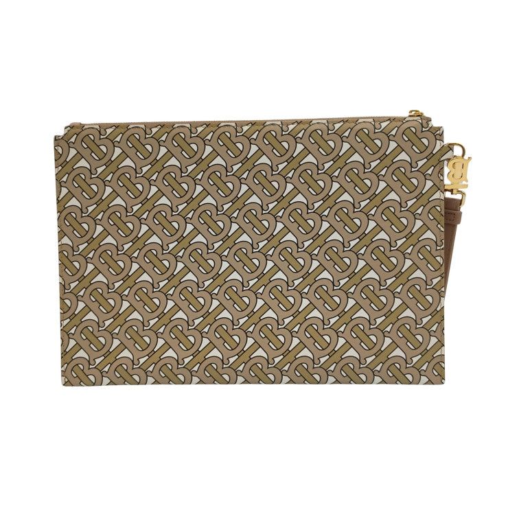 BURBERRY バーバリー セカンドバッグ モノグラムプリント Eキャンバス ストラップ クラッチバッグ 8014975 ベージュ系 Eキャンバス ユニセックス TBモノグラム リストレット ゴールド金具 美品